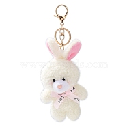 Cute Cotton Keychain, with Iron Key Ring, for Bag Decoration, Keychain Gift Pendant, Rabbit, 20cm, Pendant: 139x80x55mm(KEYC-A012-01C)