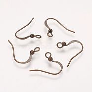 Brass Earring Wire Hooks, with Horizontal Loop with Beads, Lead Free & Nickel Free, Antique Bronze, 15mm, Hole: 2mm(X-KK-Q369-AB)