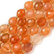 Natural Orange Botswana Agate Beads Strands, Faceted, Oval, with Seed Beads, 8~9x6~8mm, Hole: 1~1.2mm, about 36~38pcs/strand, 14.96~15.35 inch(38~39cm)(G-N342-40)