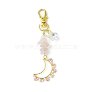 Moon Glass Seed Pendant Decorations, Natural Rose Quartz Chip Beads & Star Glass Charms for Bag Key Chain Ornaments, 94.5mm(HJEW-MZ00065-02)