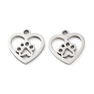 316 Surgical Stainless Steel Charms, Manual Polishing, Heart with Paw Print Charms, Stainless Steel Color, 13x12.5x1.5mm, Hole: 1.6mm(STAS-Q314-09P)
