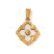 Ion Plating(IP) 304 Stainless Steel Pendants, with Pave Shell, Flower Charm, Golden, 17.5x14x2mm, Hole: 6x2.5mm(STAS-C103-12G)