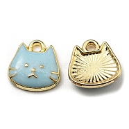 Golden Plated Alloy Charms, with Enamel, Cadmium Free & Nickel Free & Lead Free, Cat Shape Charms, Light Blue, 11x11x3mm, Hole: 1.6mm(ENAM-L042-01G-05)