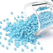 Glass Seed Beads, Opaque Colours Seed, Round, Light Sky Blue, Size: about 2mm in diameter, hole:1mm, about 6666pcs/100g(X1-SEED-A010-2mm-43)