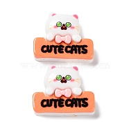 Cartoon White Cat Resin Decoden Cabochons, Cute kitten, Word CUTE CATS, 22.5x27x8.5mm(CRES-R203-01F)