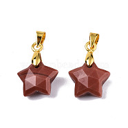 Natural Red Jasper Charms, with Golden Plated Brass Findings, Faceted Star, Star: 12x12.5x5.5mm, Hole: 3.5x4mm(G-N326-142-04)