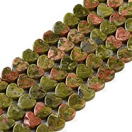 Natural Unakite Beads Strands, Heart, 6x6x3mm, Hole: 1mm, about 69~71pcs/strand, 14.57''~14.96''(37~38cm)(G-M403-A23-02)