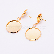 Stainless Steel Stud Earring Settings, Flat Round, Golden, 40mm, Pin: 0.7mm, Flat Round: 20.5x2mm, Tray: 12mm and 20mm(STAS-WH0009-03G)