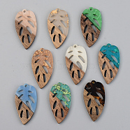 Resin & Walnut Wood Pendants, Leaf, Mixed Color, 38x20x3mm, Hole: 2mm(RESI-S389-048A)