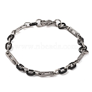 304 Stainless Steel Cable Chain Bracelets, with 201 Stainless Steeel Findings, Stainless Steel Color, Black, 8-3/4 inch(22.2cm)(BJEW-B078-63EBP)