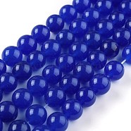 Natural White Jade Beads, Round, Dyed, Blue, 10mm, Hole: 1.2mm, about 38pcs/strand, 14.96''(38cm)(G-G766-C-27)