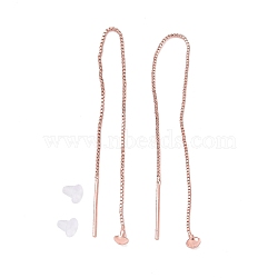 Brass Mushroom with Box Chains Long Dangle Stud Earrings, Ear Thread for Women, Long-Lasting Plated, Lead Free & Cadmium Free, Rose Gold, 94mm, Pin: 0.8mm(EJEW-G308-01RG)