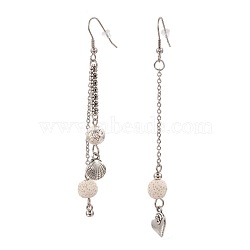 Synthetic Lava Rock Dangle Earrings, Asymmetrical Earrings, with Alloy Findings, Shell with Heart, Antique Silver & Platinum, 91~96mm; Pin: 0.6mm(EJEW-F184-09AS)