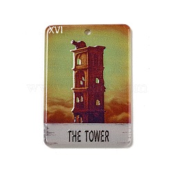 Acrylic Pendants, Rectangle with  Tarot, Building, 38.5x27x2mm, Hole: 1.8mm(OACR-E036-01U)