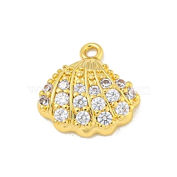 Rack Plating Brass Micro Pave Clear Cubic Zirconia Charms, Long-Lasting Plated, Cadmium Free & Lead Free, Shell Shapes, Real 18K Gold Plated, 12.5x12.5x3.5mm, Hole: 1.2mm(KK-P277-10G)