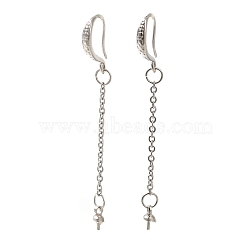 Rack Plating Brass Earring Hooks, Cadmium Free & Lead Free, Long-Lasting Plated, Platinum, 55x2.5mm, Pin: 0.6mm(KK-C081-05P)