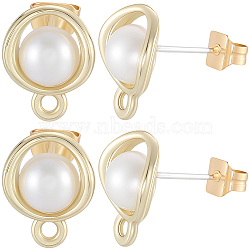 20Pcs Alloy Stud Earring Findings, with 925 Sterling Silver Pin and ABS Plastic Imitation Pearl, with Loop, Twist, Golden, 11.5x9mm, Hole: 1.5mm, Pin: 0.7mm(FIND-BBC0004-35)