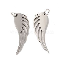 Non-Tarnish 201 Stainless Steel Pendants, with Jump Ring, Wing Charms, Stainless Steel Color, 34x12x1.4mm, Hole: 4.4mm(STAS-K251-029P)