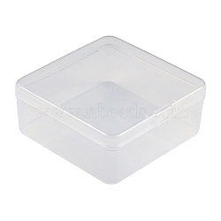 Plastic Bead Containers with Hinged Lid, Square, Clear, 9.55x9.4x3.5cm, Inner Size: 9x9cm.(CON-Z007-05C)