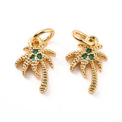 Rack Plating Brass Micro Pave Cubic Zirconia Charms, with Jump Ring, Cadmium Free & Lead Free, Coconut Tree, Real 18K Gold Plated, 12x8x2mm, Jump Ring: 5x1mm, Inner Diameter: 3mm(ZIRC-C035-07G)