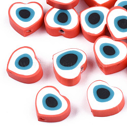 Handmade Polymer Clay Beads, Heart, Red, 8.5x9.5x4.5mm, Hole: 1.4mm(CLAY-T019-08F)