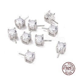 Rhodium Plated 925 Sterling Silver Peg Bails, with Cubic Zirconia, Square, Platinum, Clear, 9x4x4.5mm, Hole: 2.5x1.5mm, Pin: 0.6mm(STER-D035-47P-10)