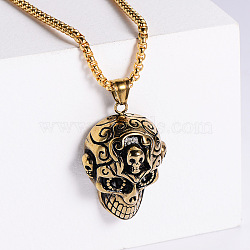 Punk Style 316L Surgical Stainless Steel Pendant Necklace for Men, Skull Head, Golden, 23.62 inch(60cm)(FS-WG50E14-02)