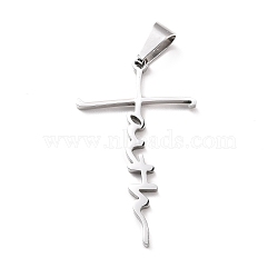 304 Stainless Steel Pendants, Word Faith, Stainless Steel Color, 42.5x25x1.5mm, Hole: 8.5x4mm(STAS-D179-13P)