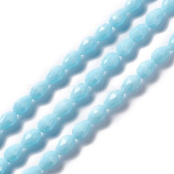 Faceted Glass Beads Strands, Teardrop, Sky Blue, 12x8~9mm, Hole: 1.2mm, about 57pcs/strand, 23.74''(60.3cm)(GLAA-E037-01G)