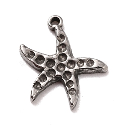 304 Stainless Steel Charms Rhinestone Settings, Starfish, Stainless Steel Color, 12.5x12x1.5mm, Hole: 0.9mm(STAS-B024-41P)