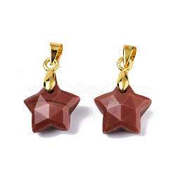 Natural Red Jasper Charms, with Golden Plated Brass Findings, Faceted Star, Star: 12x12.5x5.5mm, Hole: 3.5x4mm(G-N326-142-04)