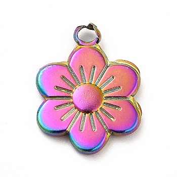 Ion Plating(IP) 201 Stainless Steel Pendants, Flower Charms, Rainbow Color, 19x14x2.5mm, Hole: 2.5mm