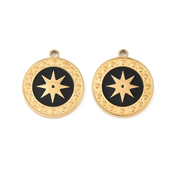 304 Stainless Steel Enamel Pendants, Golden, Flat Round Charms, 17x15x1.5mm, Hole: 1.4mm