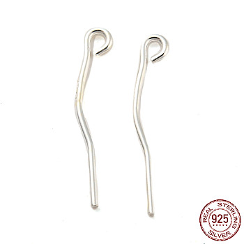 925 Sterling Silver Eye Pins, with S925 Stamp, Silver, 21 Gauge, 15x2.5mm, Hole: 1mm, Pin: 0.7mm
