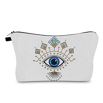 Evil Eye Theme Polyester Cosmetic Pouches, with Iron Zipper, Waterproof Clutch Bag, Toilet Bag for Women, Rectangle, White, 13x22x2.2cm