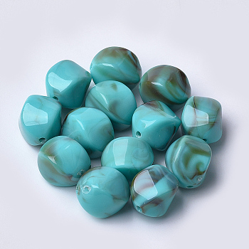 Acrylic Beads, Imitation Gemstone Style, Nuggets, Dark Turquoise, 15.5x12x12mm, Hole: 1.8mm