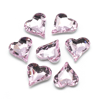 Pointed Back Glass Rhinestone Cabochons, Faceted, Back Plated, Heart, Pearl Pink, 12x11.8x4.5mm