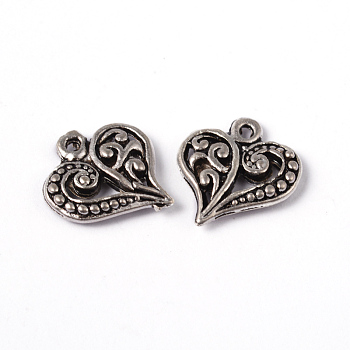 Tibetan Style Filigree Alloy Heart Charms, Cadmium Free & Lead Free , Antique Silver, 14x13x3mm, Hole: 1.5mm