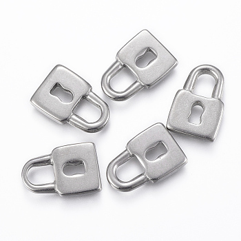 304 Stainless Steel Pendants, Padlock, Stainless Steel Color, 16.5x11x2mm, Hole: 5.5x4mm