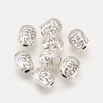 Perles en alliage de style tibétain, Bouddha, sans cadmium et sans plomb, argent antique, 9x7x7mm, Trou: 2mm