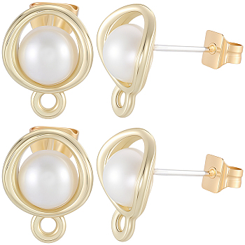 20Pcs Alloy Stud Earring Findings, with 925 Sterling Silver Pin and ABS Plastic Imitation Pearl, with Loop, Twist, Golden, 11.5x9mm, Hole: 1.5mm, Pin: 0.7mm