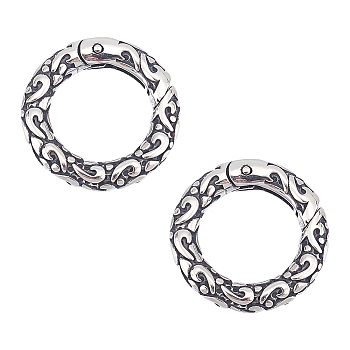 2Pcs Tibetan Style 316 Surgical Stainless Steel Textured Spring Gate Rings, O Rings, Ring, Antique Silver, 6 Gauge, 20x4mm, Inner Diameter: 13mm