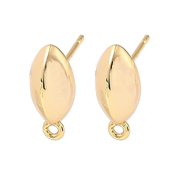 Brass Stud Earring Findings, Oval, Nickel Free, with Loop, Real 18K Gold Plated, 13.5x6mm, Hole: 1.2mm, Pin: 0.7x11.5mm