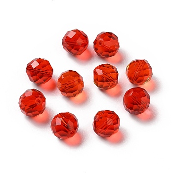 Glass Imitation Austrian Crystal Beads, Faceted, Round, Red, 10mm, Hole: 1mm