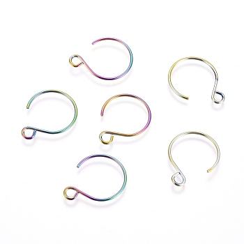 Ion Plating(IP) 304 Stainless Steel Earring Hooks, with Horizontal Loop, Rainbow Color, 19x15mm, Hole: 2mm, 20 Gauge, Pin: 0.8mm
