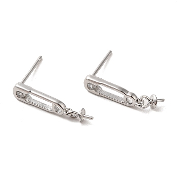 925 Sterling Silver with Cubic Zirconia Stud Earrings Findings, Paperclip Shape, Platinum, 18.5x4mm, Pin: 11x0.7mm
