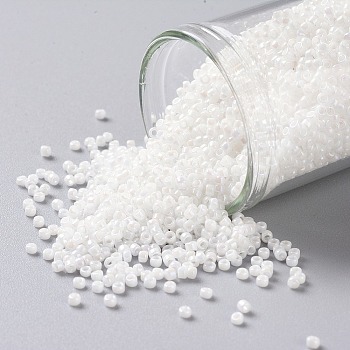 TOHO Round Seed Beads, Japanese Seed Beads, (401) Opaque AB White, 15/0, 1.5mm, Hole: 0.7mm, about 3000pcs/10g