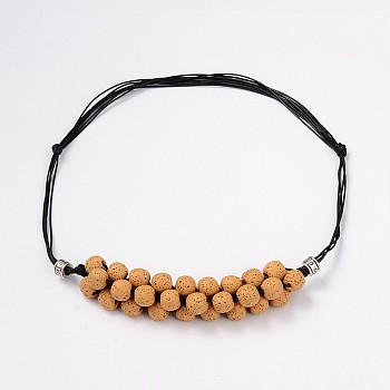 (Jewelry Parties Factory Sale)Lava Rock Beaded Necklaces, with Waxed Cotton Cord and Tibetan Style Findings, Sandy Brown, 18.1 inch~29.9 inch