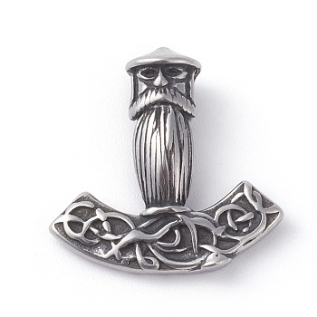 316 Surgical Stainless Steel Pendants, Thor's Hammer, Antique Silver, 20x20x6mm, Hole: 3x3.5mm