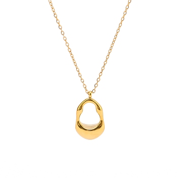 Stainless Steel Hollow 3D Oval Pendant Necklaces for Women, Real 18K Gold Plated, 16.54 inch(42cm)